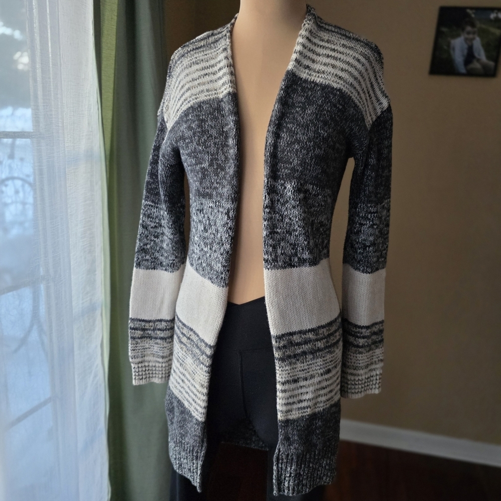 GAP Marled Colorblock Longline Open Front Cardigan Sweater Gray Black White XS